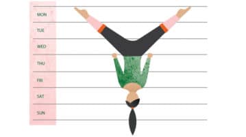 6 Ways to Rev Up Your Workout Resolutions woman upside down on calendar, doing acrobatics