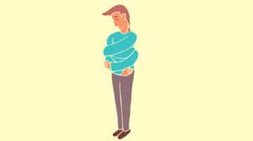 How to Show Up When You Have Cancer illustration of man hugging himself