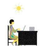 3 Ways to Feel More Empowered at Work illustration woman working at desk with sun overhead