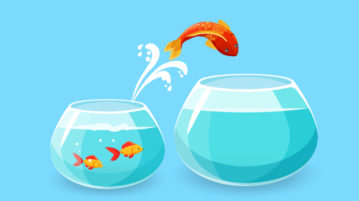 Underachiever? Overachiever? Find the Right Balance illustration goldfish escaping from a bowl into a larger one