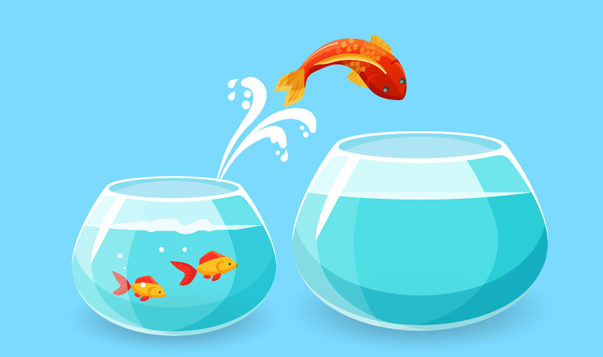 Underachiever? Overachiever? Find the Right Balance illustration goldfish escaping from a bowl into a larger one