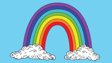 Nine Scientists Share Their Favorite Happiness Practices Rainbow between two clouds, hand drawn doodle