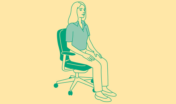 Meditate at Your Desk woman meditating in desk chair