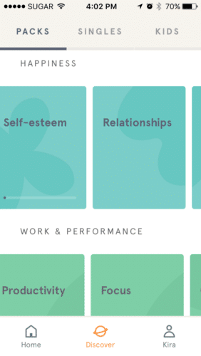 screenshot of packs offered on Headspace