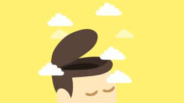 How to Get Good Pause illustration of man with open head surrounded by clouds, symbolizing open mind