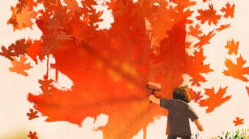 A Mindfulness Practice for Preschoolers That Connects Kids to Nature kid painting leaf