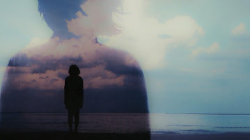 The Upside of Sadness woman on beach on transparent photo of another person