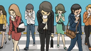 What is Your Phone Doing to Your Relationships? people walking across street, staring at phones