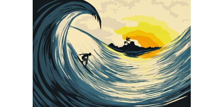illustration of surfer riding waves