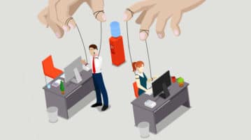 Are You a Micromanager? How to Be Mindful of Being Counterproductive illustration of office workers on strings like puppets