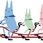 Kindness Practice for Families with Christopher Willard illustration: family of colorful bunnies on tandem bike